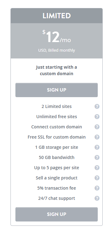 Strikingly Pricing limited plan