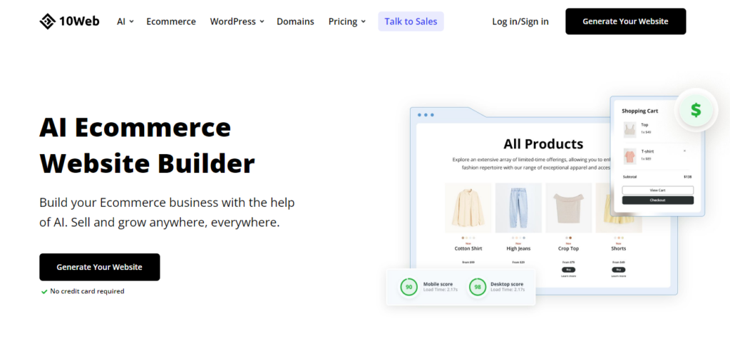 10Web.io AI Ecommerce Website Builder is a powerful platform that helps you effortlessly create an online store