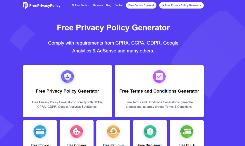 As the name suggests, FreePrivacyPolicy.com offers a free terms and conditions generator alongside its privacy policy generator. 