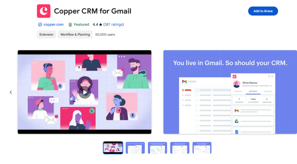 The Chrome extension offers a convenient way to access Copper CRM directly within Gmail, allowing users to manage contacts, deals, and tasks without leaving their inbox.  